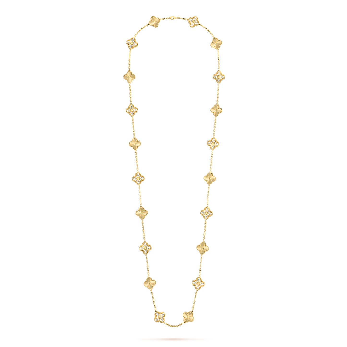 Van Cleef & Arpels Vintage Alhambra Long Necklace - 18k Yellow Gold - Diamond - 20 Motifs - Tw. 4ct - VCARP4KM00