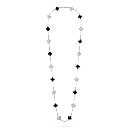 Van Cleef & Arpels Vintage Alhambra Long Necklace - 18k White Gold - Diamond &amp; Onyx - 20 Motifs - Tw. 4ct - VCARP2R800