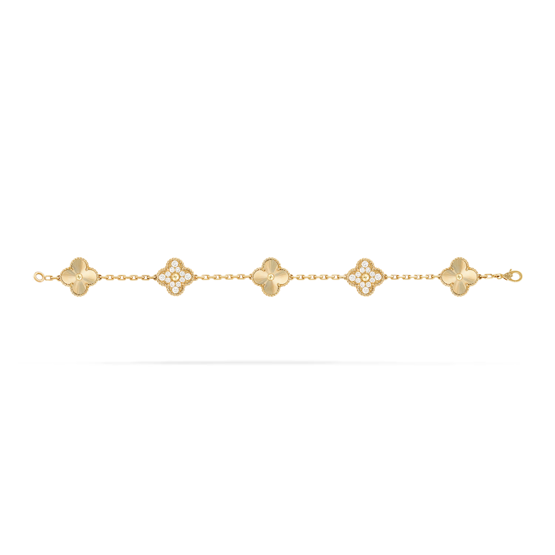 Van Cleef & Arpels Vintage Alhambra Bracelet - 18k Yellow Gold - Diamond - 5 Motifs - Tw. 1 ct - VCARP4KN00