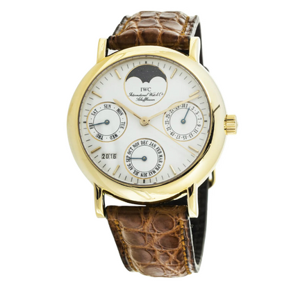 IWC Portofino Perpetual Calendar Yellow Gold 35 MM - Brown Leather Strap - White Dial - IW3541