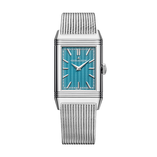 JLC - Reverso Tribute Enamel Hokusai Waterfalls Limited Edition - The Falls At Aoigaoka - 45.6 MM x 27.4 MM - White Gold - Blue Guilloché Enamel Dial - White Gold Bracelet / Black Leather Strap - Q39331T9