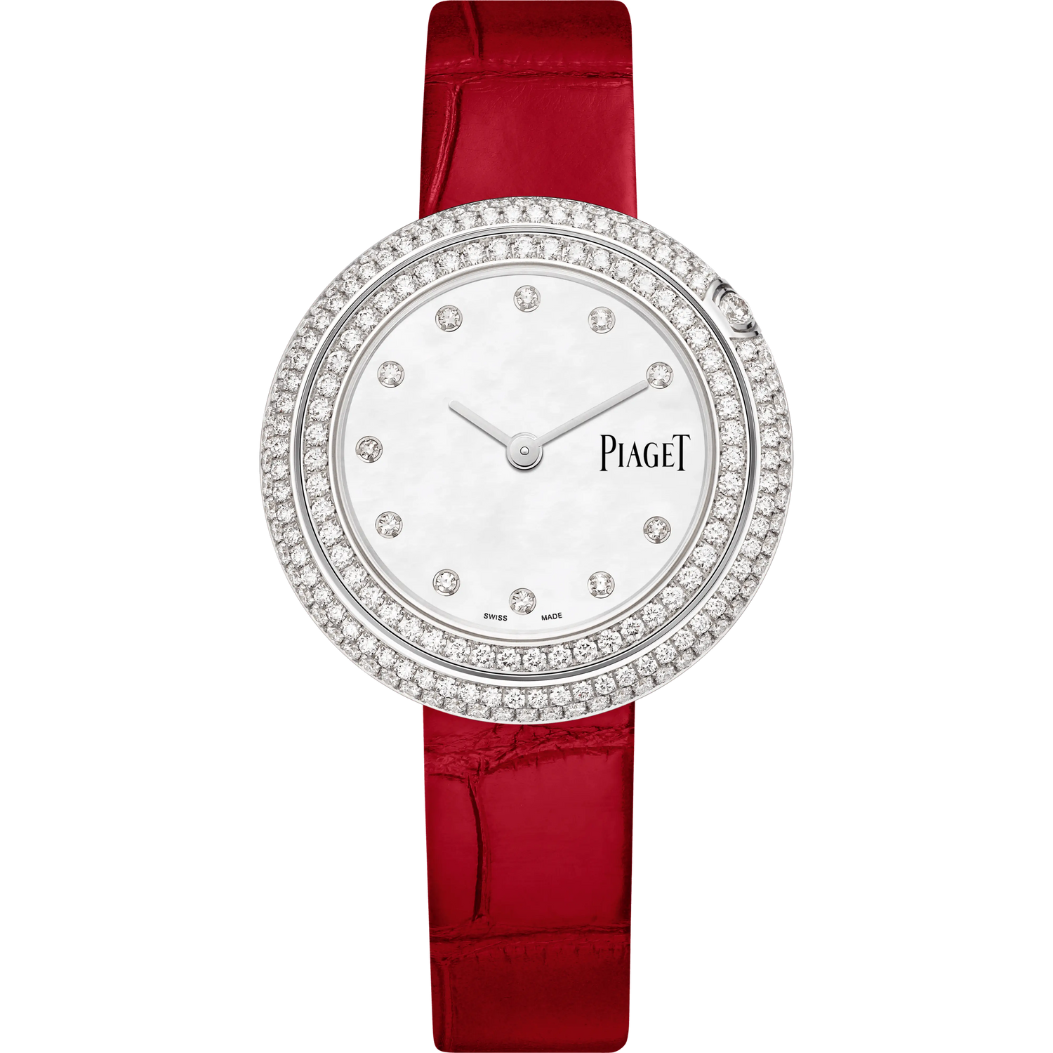 Piaget Possession - White Gold 34 MM - Red Leather Strap - Diamond Bezel -Mother-Of-Pear Dial - G0A46095