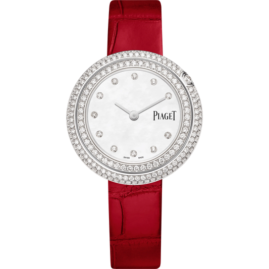 Piaget Possession - White Gold 34 MM - Red Leather Strap - Diamond Bezel -Mother-Of-Pear Dial - G0A46095