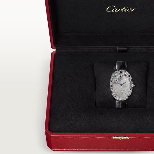 Cartier Panthére White Gold 39 MM - Shiny Black Alligator Strap - Diamond Bezel - Diamond-set Shagreen Dial - HPI01352