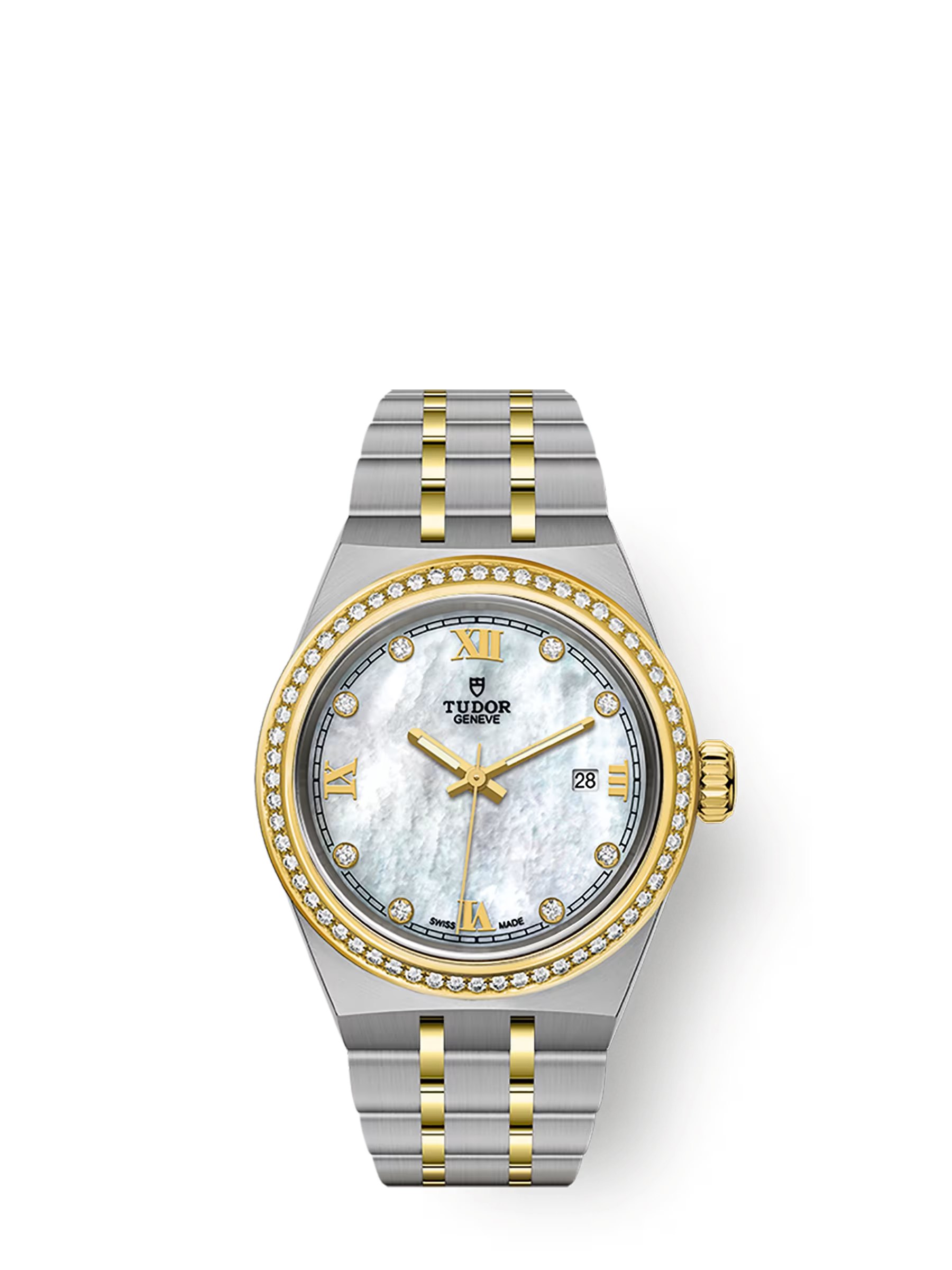 Tudor Royal - 28 MM - Steel & Yellow Gold - Diamond Bezel - MoP Roman Diamond Dial - M28323-0001