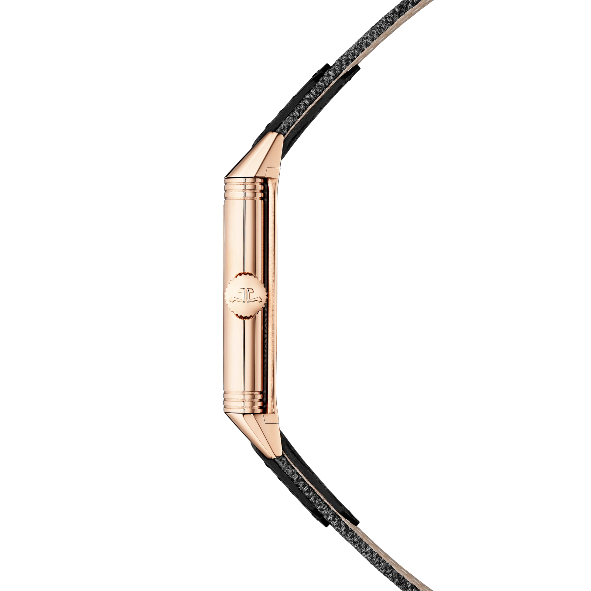 JLC - Reverso Tribute Monoface Small Seconds - 45.6 MM x 27.4 MM - Pink Gold - Black Dial - Black Leather/Canvas Strap - Q713257J