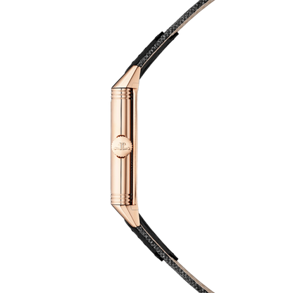JLC - Reverso Tribute Monoface Small Seconds - 45.6 MM x 27.4 MM - Pink Gold - Black Dial - Black Leather/Canvas Strap - Q713257J