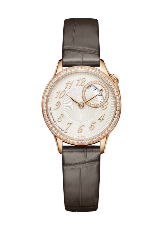 Vacheron Constantin Égérie Pink Gold 30 MM - Brown Leather Strap - Diamond Bezel - White Dial - 1205F/000R-B622