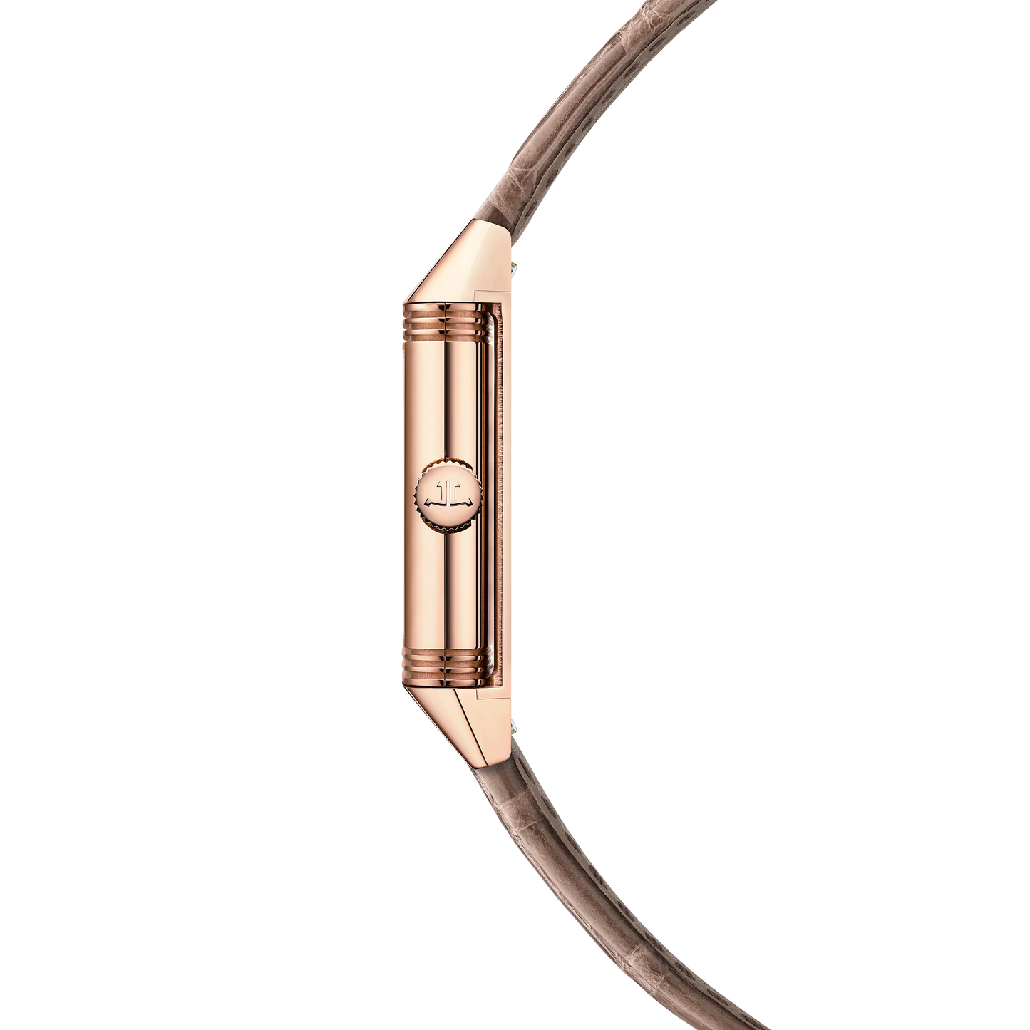 JLC - Reverso Classic Monoface - 35.78 MM x 21 MM - Pink Gold - Silvered-Gray Guilloché Dial - Taupe Leather Strap - Q2602542