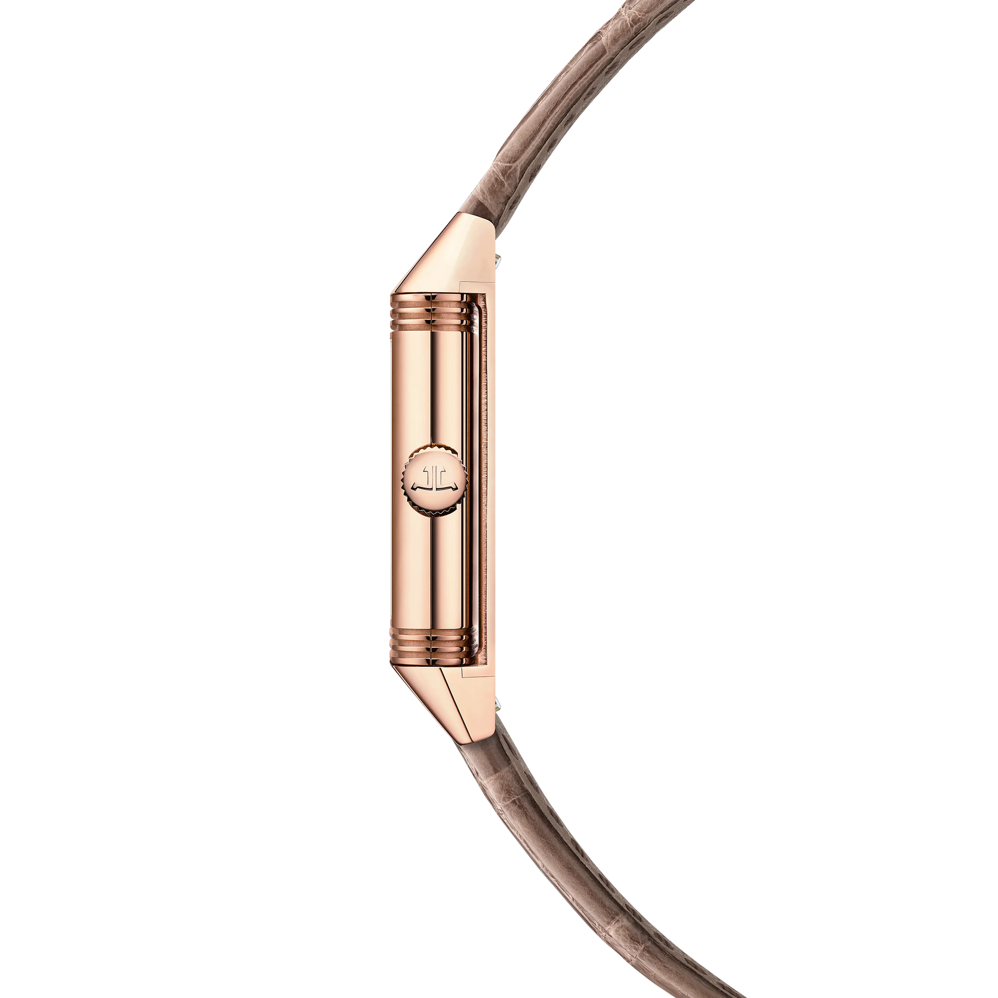 JLC - Reverso Classic Monoface - 35.78 MM x 21 MM - Pink Gold - Silvered-Gray Guilloché Dial - Taupe Leather Strap - Q2602542