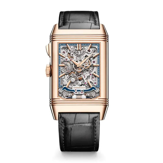 JLC - Reverso Tribute Minute Repeater - Limited Edition - 51.1 MM x 31 MM - Pink Gold - Teal Enamel/Open Dial - Black Leather Strap - Q7122480