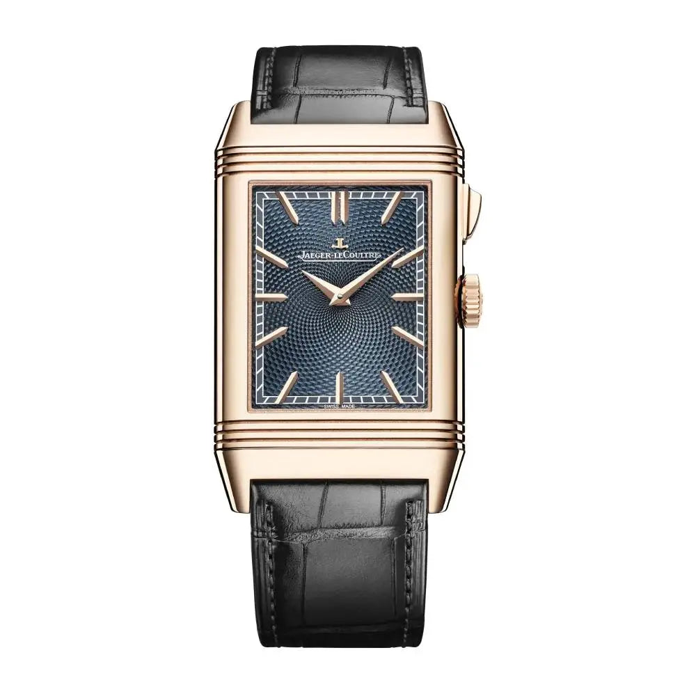 JLC - Reverso Tribute Minute Repeater - Limited Edition - 51.1 MM x 31 MM - Pink Gold - Teal Enamel/Open Dial - Black Leather Strap - Q7122480