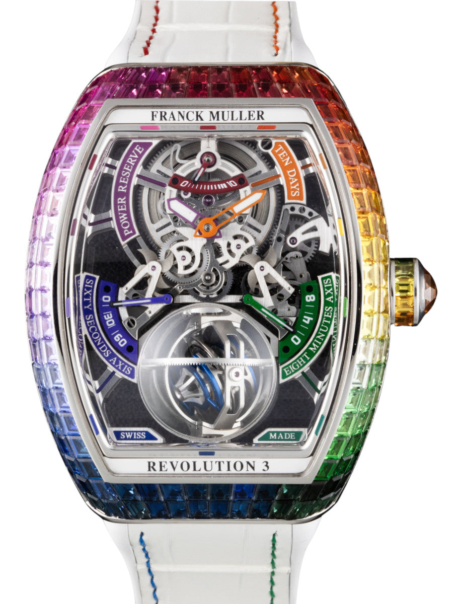 Franck Muller Vanguard Revolution 3 Skeleton Rainbow - 45 MM - Steel - Rainbow Diamond Bezel - Skeleton Dial - 2030SMRVS