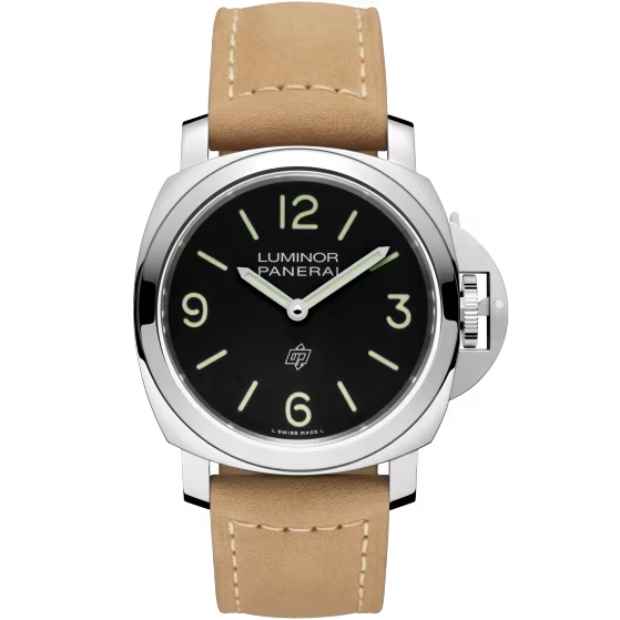 Panerai Luminor Stainless Steel 44 MM - Scamosciato Light Brown Strap - Black Dial - PAM01086