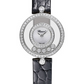 Chopard Happy Diamonds White Gold 25.8 MM - Black Leather Strap - Diamond Bezel - Mother-Of-Pearl Dial - 203957-1214