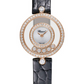 Chopard Happy Diamonds Rose Gold 25.8 MM - Black Leather Strap - Diamond Bezel - Mother-Of-Pearl Dial - 203957-5214