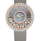 Chopard Happy Diamonds Rose Gold 38 MM - Silver Leather Strap - Diamond Bezel - Black Mother-Of-Pearl Dial - 204035-5001