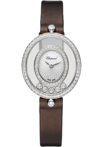 Chopard Happy Diamonds White Gold 25.8 MM - Brown Leather Strap - Diamond Bezel - Mother-Of-Pearl Dial - 204292-1301