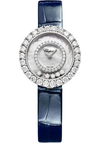 Chopard Happy Diamonds White Gold 28.60 MM - Blue Strap - Diamond Bezel - Mother-Of-Pearl Dial - 205369-1001