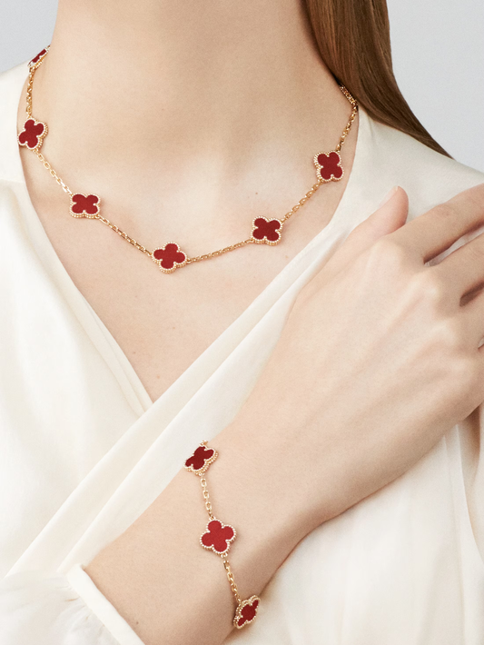 Van Cleef & Arpels Vintage Alhambra Necklace - 18k Yellow Gold - Carnelian - 10 Motifs - VCARD40600