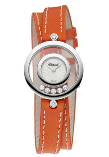 Chopard Happy Diamonds White Gold 25.8 MM - Orange Leather Strap - Mother-Of-Pearl Dial - 209415-1001