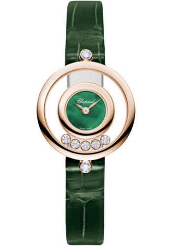 Chopard Happy Diamonds Rose Gold 25.8 MM - Green Leather Strap - Green Dial - 209415-5002