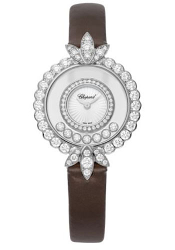 Chopard Happy Diamonds White Gold 29.35 MM - Brown Leather Strap - Diamond Bezel - Mother-Of-Pearl Dial - 209424-1004