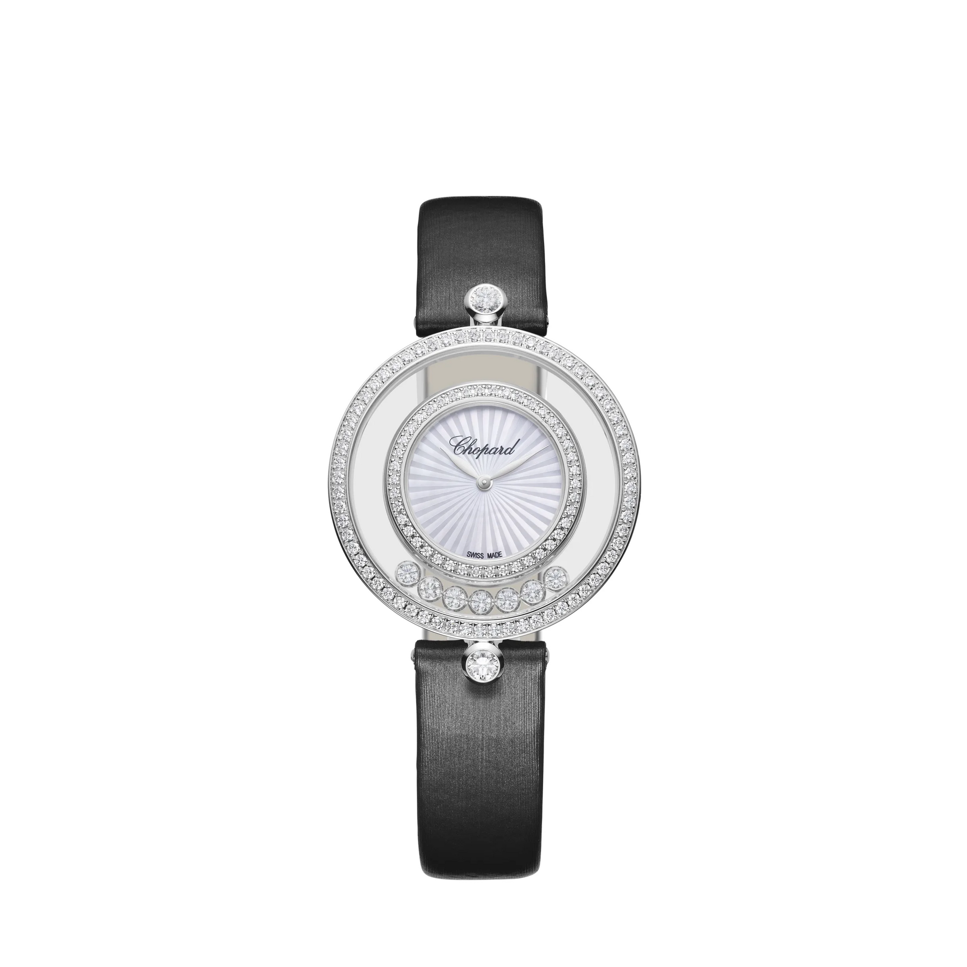 Chopard Happy Diamonds White Gold 32 MM - Black Strap - Diamond Bezel - Mother-Of-Pearl Dial - 209426-1201