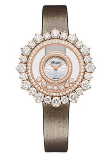 Chopard Happy Diamonds Rose Gold 36.30 MM - Brown Leather Strap - Diamond Bezel - Mother-Of-Pearl Dial -  209436-5002