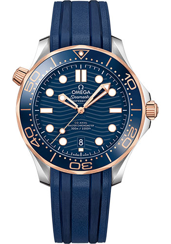 Omega Seamaster Stainless Steel and Rose Gold 42 MM - Blue Rubber Strap - Blue Ceramic Dial - 210.22.42.20.03.002 nyc watcher nyc watches