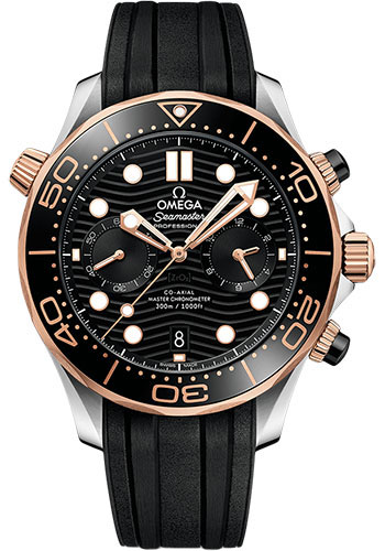 Omega Seamaster Stainless Steel and Rose Gold 44 MM - Black Rubber Strap - Black Dial - 210.22.44.51.01.001 nyc watcher nyc watches