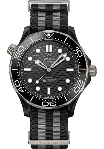 Omega Seamaster Black Ceramic 43.5 MM - Black and Grey Nato Strap - Black Dial - 210.92.44.20.01.002 nyc watcher nyc watches