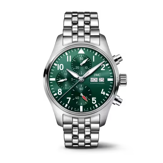 IWC Pilot's - Chronograph - Steel - 41 MM - Green Dial - IW388104  nyc watcher nyc watches