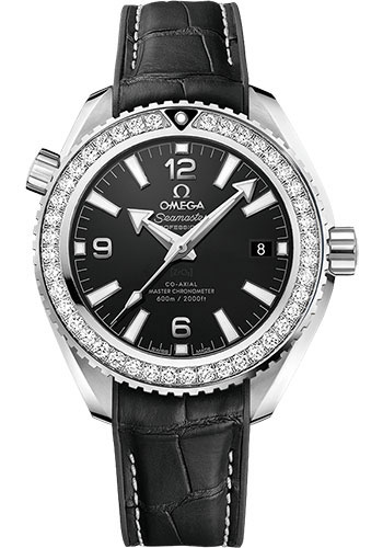 Omega Seamaster Planet Ocean Stainless Steel 39.5 MM - Black Leather Strap - Diamond Bezel - Black Dial - 215.18.40.20.01.001 nyc watcher nyc watches