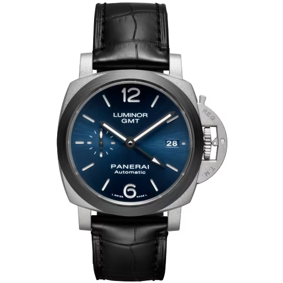 Panerai Luminor Titanium 42 MM - Black Leather Strap - Blue Sun-Brushed Dial - PAM01279