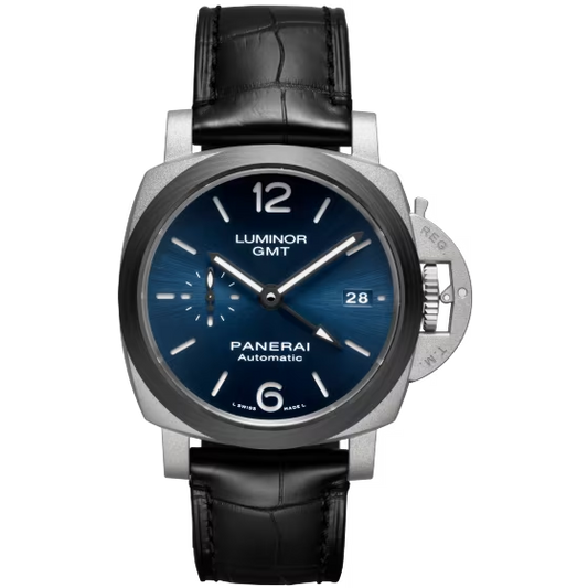 Panerai Luminor Titanium 42 MM - Black Leather Strap - Blue Sun-Brushed Dial - PAM01279