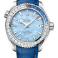 Omega Seamaster Planet Ocean White Gold 43.5 MM - Blue Leather Strap - Diamond Bezel - Blued Mother-Of-Pearl Dial - 215.58.44.21.07.001 nyc watcher nyc watches