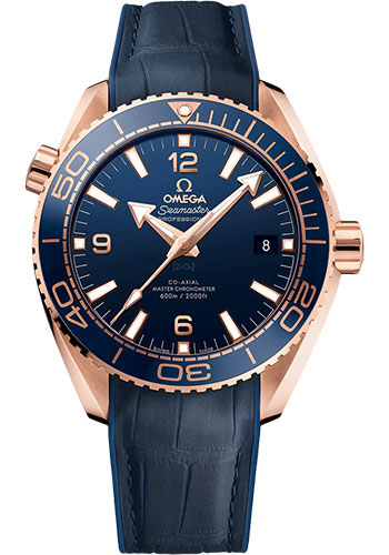 Omega Seamaster Planet Ocean Rose Gold 43.5 MM - Blue Leather Strap - Blue Ceramic Dial - 215.63.44.21.03.001 nyc watcher nyc watches