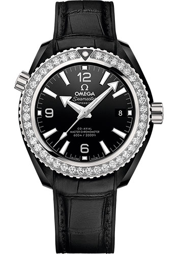 Omega Seamaster Planet Ocean Black Ceramic 39.5 MM - Black Leather Strap - Diamond Bezel - Black Ceramic Dial - 215.98.40.20.01.001 nyc watcher nyc watches