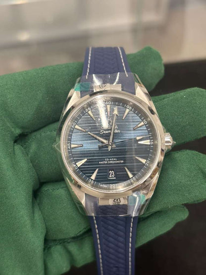 Omega Seamaster Aqua Terra Co Axial Stainless Steel 38 MM - Blue Structured Rubber Strap - Blue Ceramic Dial - 220.12.38.20.03.001