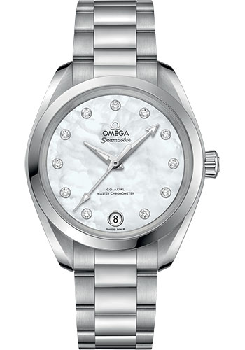 Omega Seamaster Aqua Terra Co Axial Stainless Steel 34 MM - Stainless Steel Bracelet - White Mother-Of-Pearl Diamond Dial - 220.10.34.20.55.001