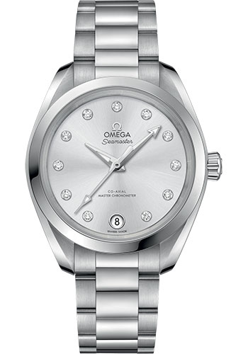 Omega Seamaster Aqua Terra Co Axial Stainless Steel 34 MM - Stainless Steel Bracelet - Glossy Skin-Tone Diamond Dial - 220.10.34.20.60.001