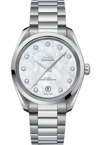 Omega Seamaster Aqua Terra Co Axial Stainless Steel 38 MM - Stainless Steel Bracelet - White Mother-Of-Pearl Diamond Dial - 220.10.38.20.55.001