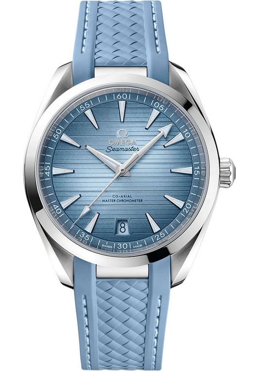 Omega Seamaster Aqua Terra Co Axial Stainless Steel 41 MM - Blue Rubber Strap - Teak Pattern Blue Dial - 220.12.41.21.03.008