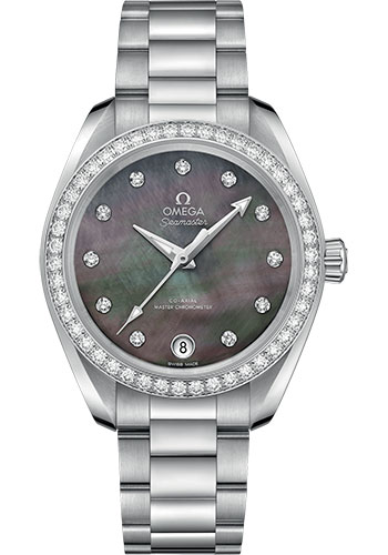 Omega Seamaster Aqua Terra Co Axial Stainless Steel 34 MM - Stainless Steel Bracelet - Diamond Bezel - Tahiti Mother-Of-Pearl Diamond Dial - 220.15.34.20.57.001