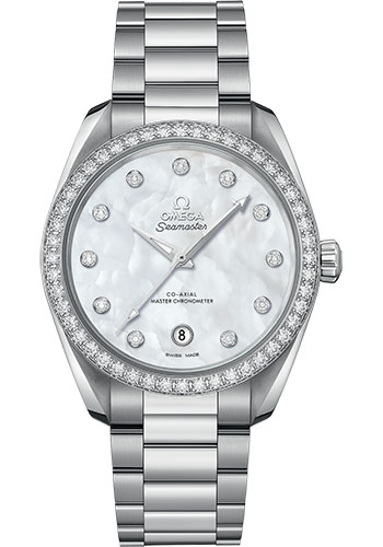 Omega Seamaster Aqua Terra Co Axial Stainless Steel 38 MM - Stainless Steel Bracelet - Diamond Bezel - White Mother-Of-Pearl Diamond Dial - 220.15.38.20.55.001