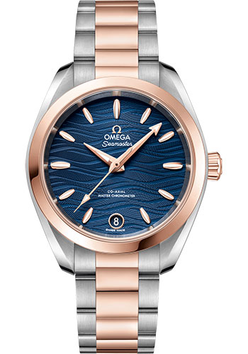 Omega Seamaster Aqua Terra Co Axial Stainless Steel and Rose Gold 34 MM - Stainless Steel and Rose Gold Bracelet -  Waved Blue Dial - 220.20.34.20.03.001