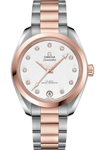 Omega Seamaster Aqua Terra Co Axial Stainless Steel and Rose Gold 34 MM - Stainless Steel and Rose Gold Bracelet - Silvery Diamond Dial - 220.20.34.20.52.001