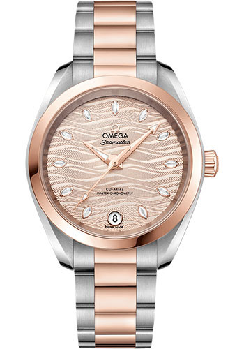 Omega Seamaster Stainless Steel and Rose Gold 34 MM - Stainless Steel and Rose Gold Bracelet - Nude Wave-Embossed Diamond Dial - 220.20.34.20.59.001