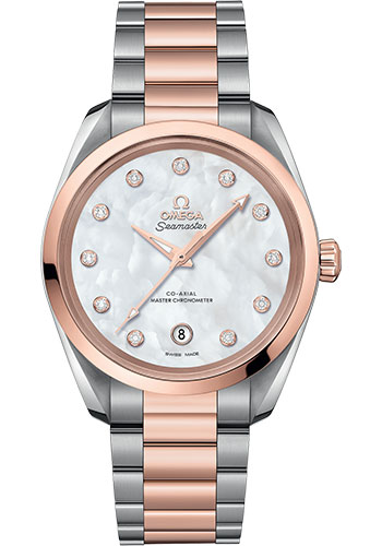 Omega Seamaster Aqua Terra Co Axial Stainless Steel and Rose Gold 38 MM - Stainless Steel and Rose Gold Bracelet - White Mother-Of-Pearl Diamond Dial - 220.20.38.20.55.001